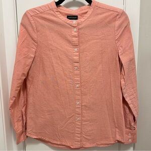 Longchamp Crew Neck Button Up Long Sleeve Peach Cotton Blouse Top Shirt Womens 4